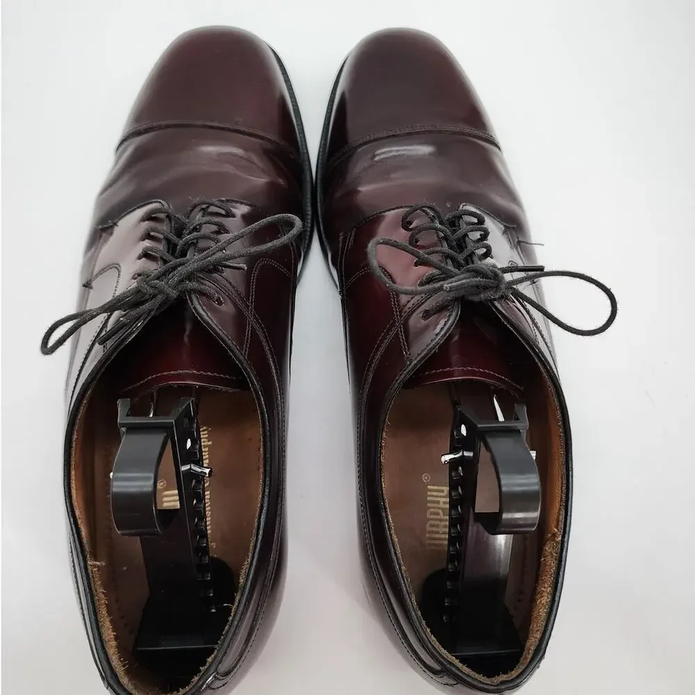 Johnston & Murphy Men's 10.5 Burgundy Leather Cap-Toe Lace Oxford Dress Shoes